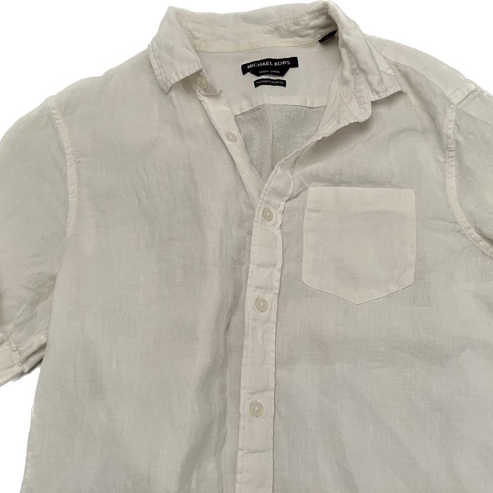 Men’s Michael Kors white short sleeve linen button down